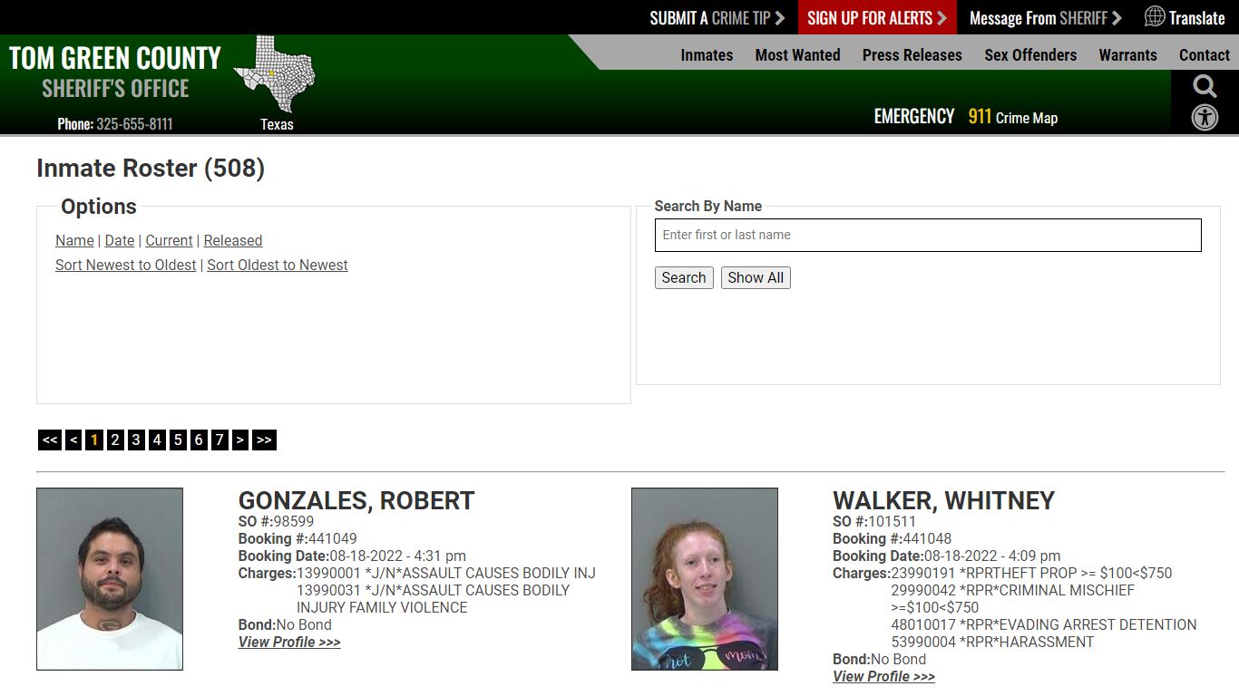 Inmate Roster (510) - Tom Green County Sheriff